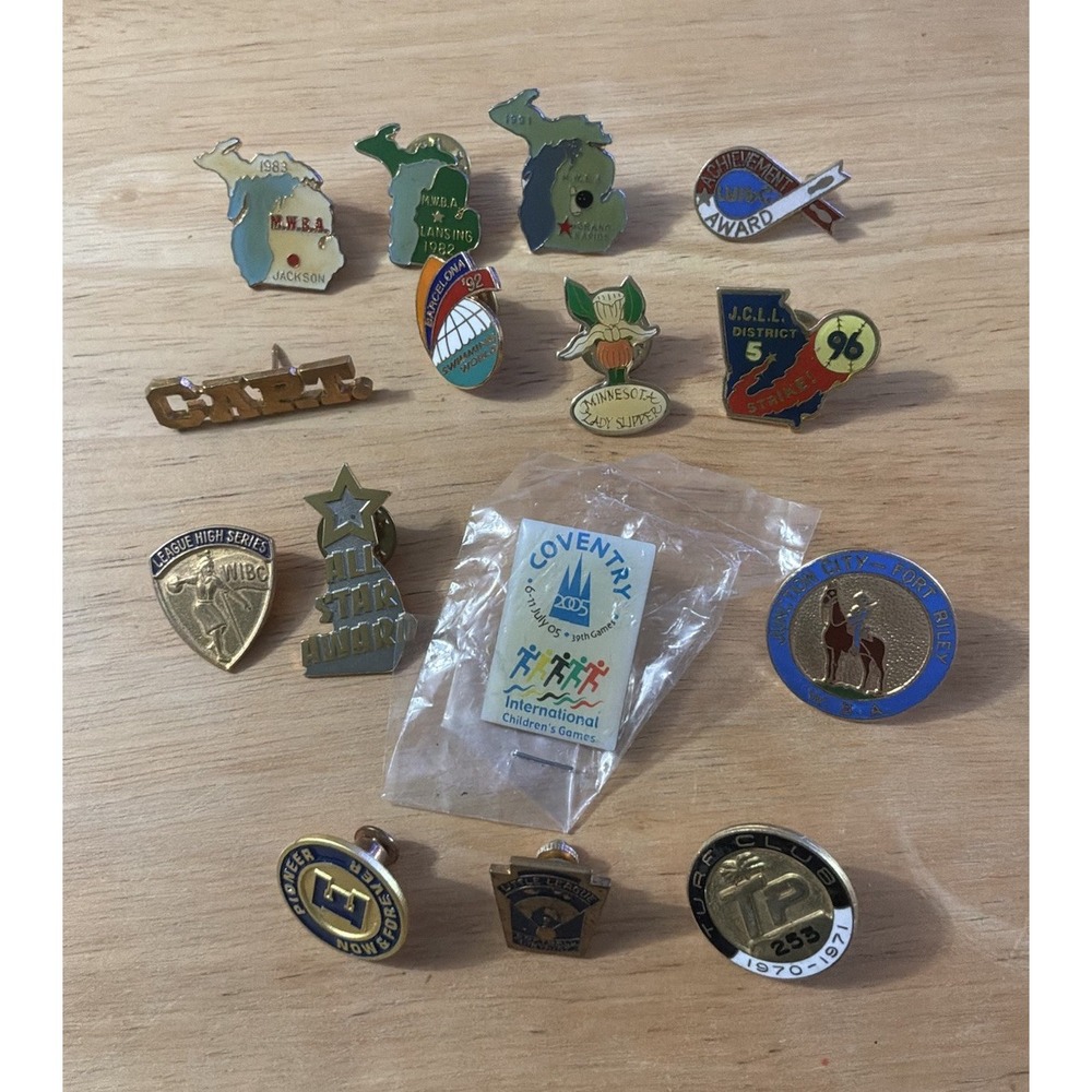 Vtg-Now Brooch Lapel Pin Lot Sports Bowling Barcelona 92 Michigan Pinback